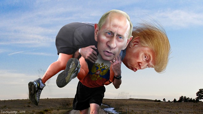 Vladimir Putin carrying his buddy Donald Trump