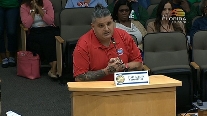 Curtis Hierro, a Florida union organizer, speaks out against HB 1445 in front of the Florida House State Affairs Committee on April 11, 2023.