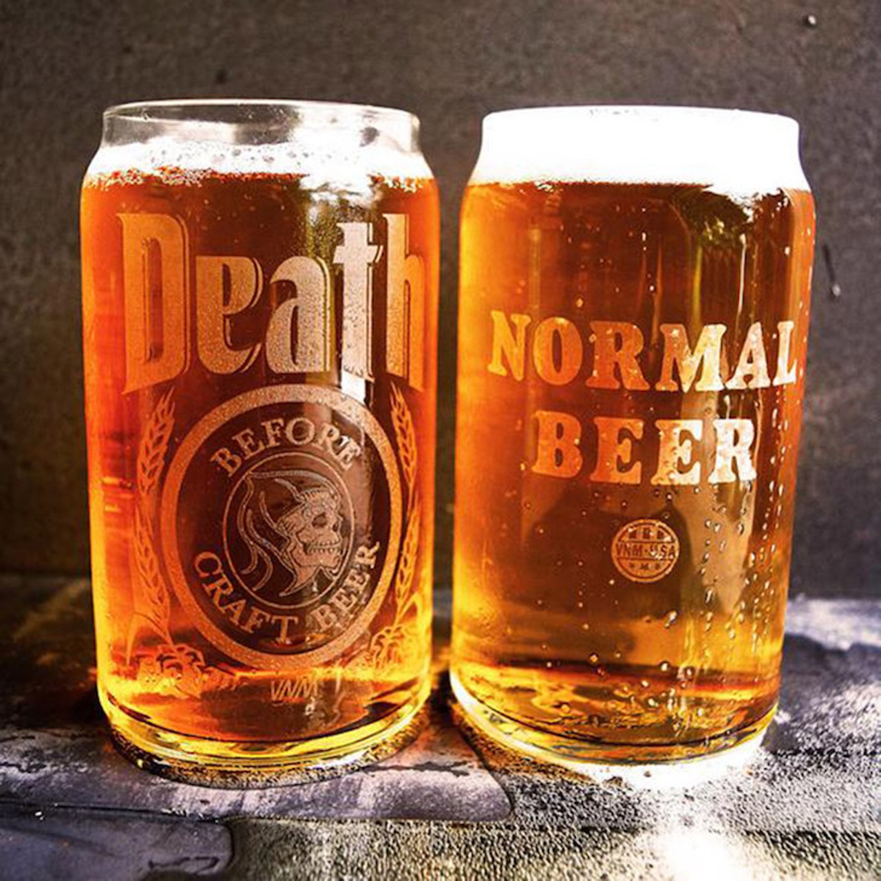 Death Before Craft Beer can glass set, $19 per pair, thevnm.com
Yes, craft beer can get you drunk faster than good old domestic brews, but with those high ABVs and a higher price point, you're not going to be able to maintain the mid-level buzz you're gonna need to get yourself through to next year if you stick with the fancy stuff. The VNM, local designers of proudly lowbrow apparel and accessories, have you covered with these can-shaped 16-ounce glasses that let you proudly display your preference for the tried-and-true cheap stuff. Warning: will not stop your shitty Tea Party sister-in-law from calling you an "elitist."