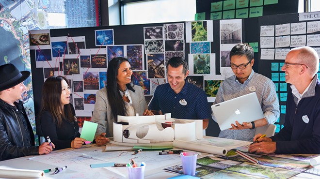 A background photo on the Walt Disney Imagineering website showing what is believed to be a Spaceship Earth brainstorming design session