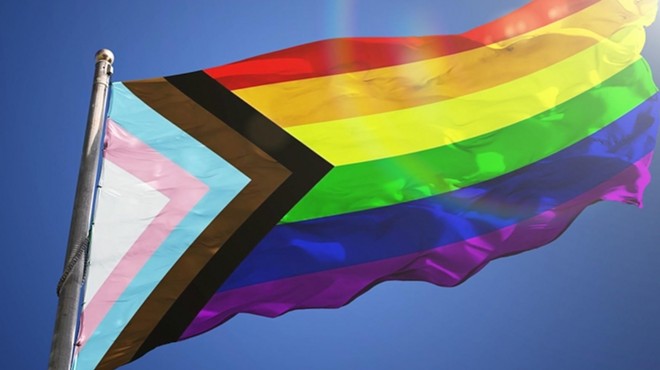The Progress Pride Flag is inclusive of trans and nonbinary people and people of color, and indicates forward movement.