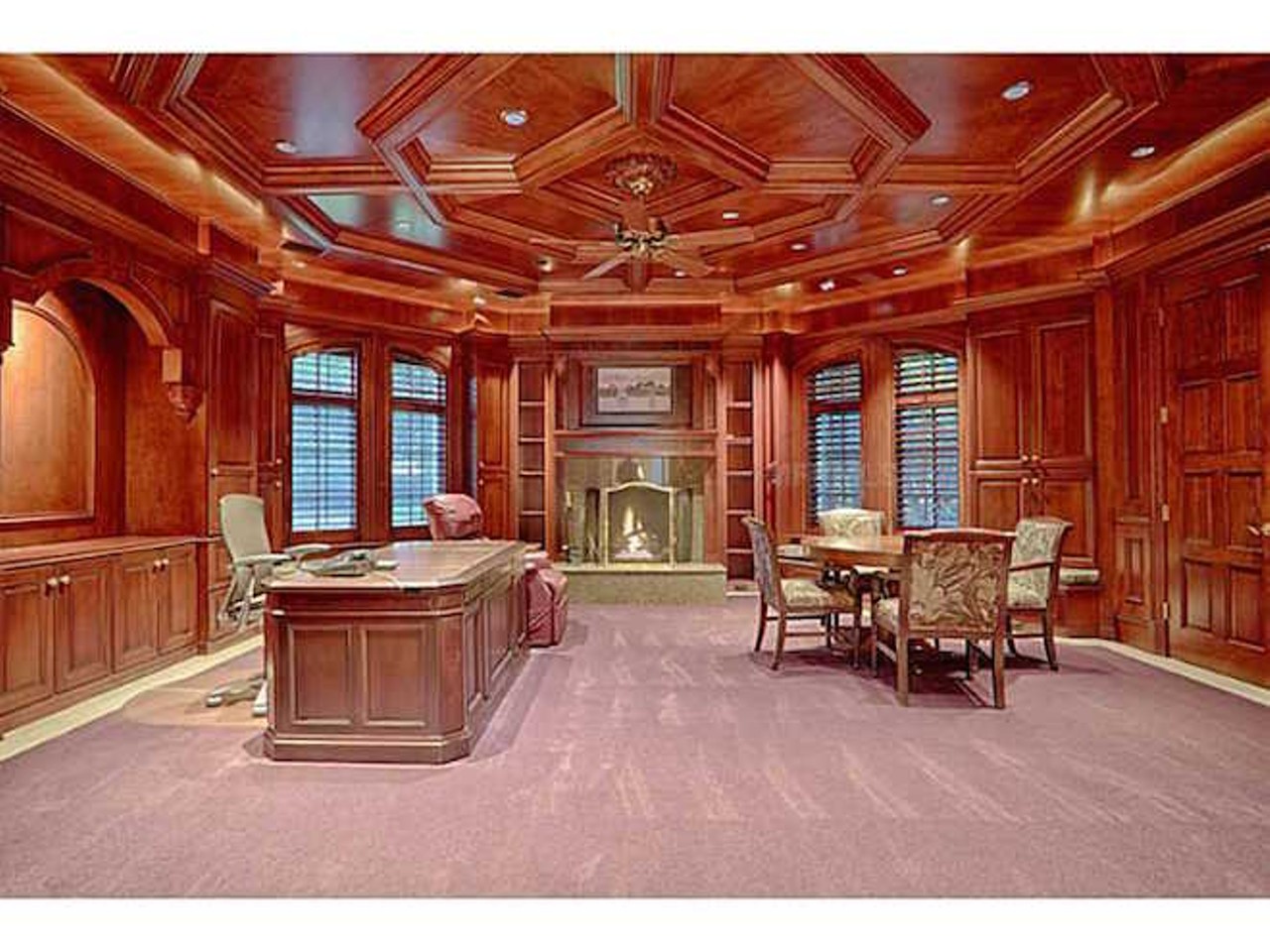 It also has a very ornate wood-paneled office with some rather unattractive mauve carpeting that has recently been vacuumed.