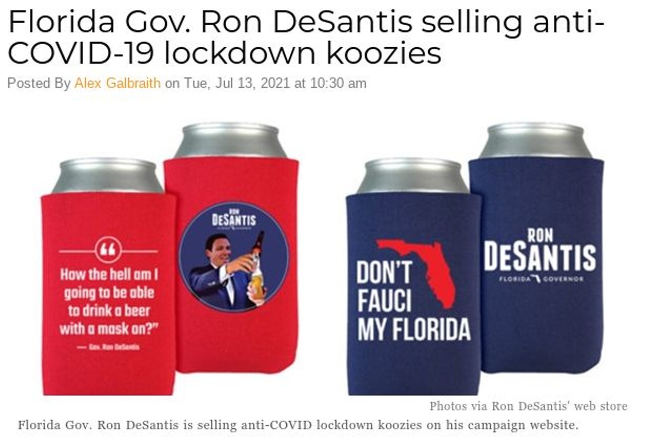 Florida Gov. Ron DeSantis selling anti-COVID-19 lockdown koozies
