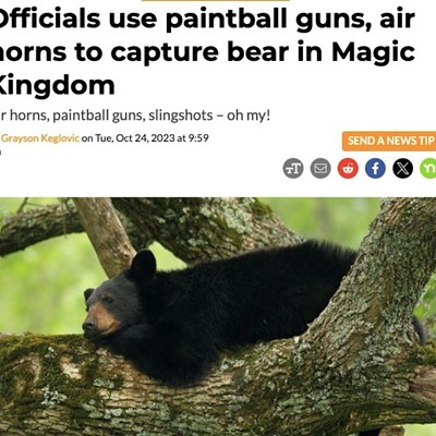 The 150-pound bear was seen at Disney’s Magic Kingdom Sept. 18, causing temporary shutdowns of several rides and areas of the park. Body-worn camera footage shows Disney Wildlife Management and Florida Fish and Wildlife Commission officials using air horns, paintball guns and slingshots to stun the bear down from a 35-foot tree and off Disney property. Read full article
