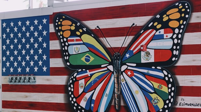 “Vuela Alto Latino,” a mural at Camping World Stadium by @elimuraldesigns.