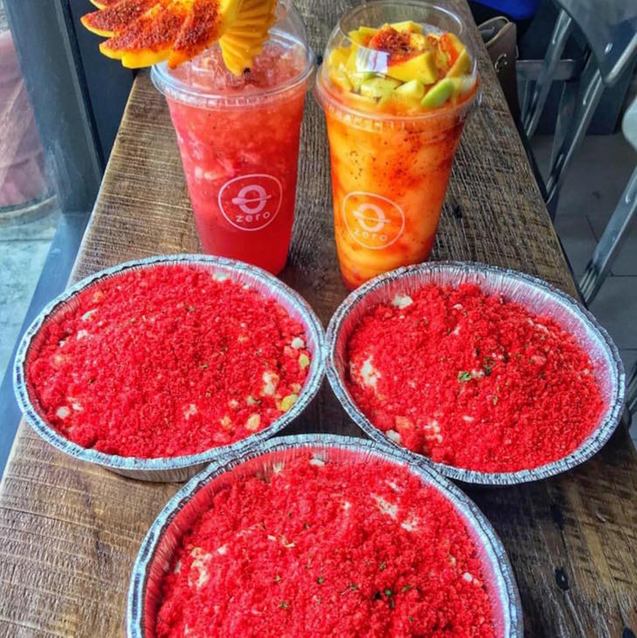Zero Degrees: XXTRA Flamin&#146; Hot Elotes  
Multiple locations
Grilled Mexican street corn meets Flamin&#146; Hot Cheetos meets chicharrones. This Asian-Hispanic fusion cafe also serves up Flamin' Hot Cheeto-covered cheese fries if you&#146;re still hungry. 
Photo via Facebook/Zero Degrees Company