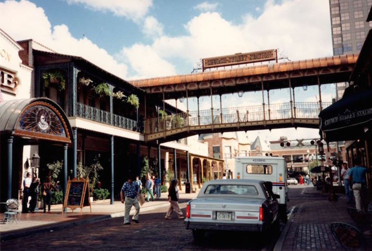 A view of the pedestrian bridge over Church Street. Photo via UCF archives.