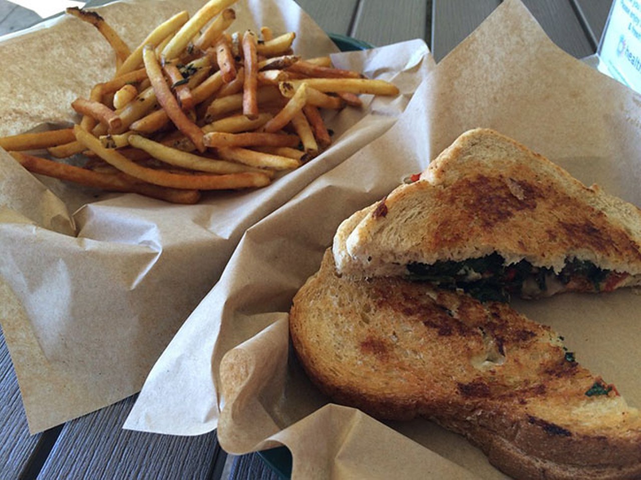 Vegan Fireball grilled cheese and rosemary fries at Toasted
1945 Aloma Ave., Winter Park, 407-960-3922, igettoasted.com
Another place that pleases both meat- and dairy-eaters and those who avoid animal products, Toasted offers house-made vegan cheese in several sandwiches. Hotheads should go for the Vegan Fireball, with jalape&ntilde;o, sriracha and tomato.
Photo via Yelp user Davina M.
