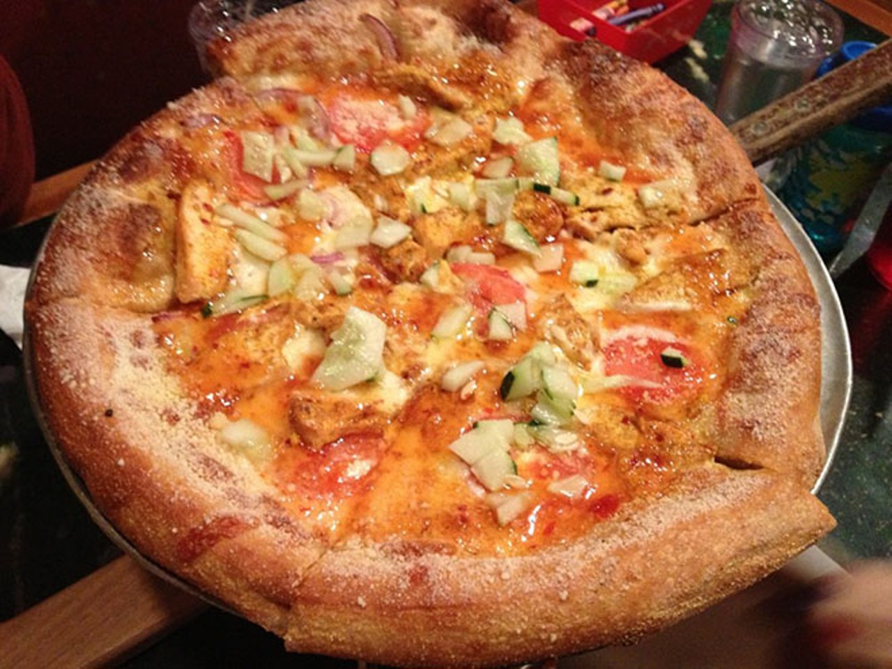 Thai Dye pizza at Mellow Mushroom
2015 Aloma Ave., Winter Park, 407-657- 7755; 11680 E. Colonial Drive, 407-384-4455, mellowmushroom.com
Swap out the mozzarella for Daiya and the chicken for curry tofu. Mmm, psychedelic hippie deliciousness.
Photo via Yelp user Melly M.