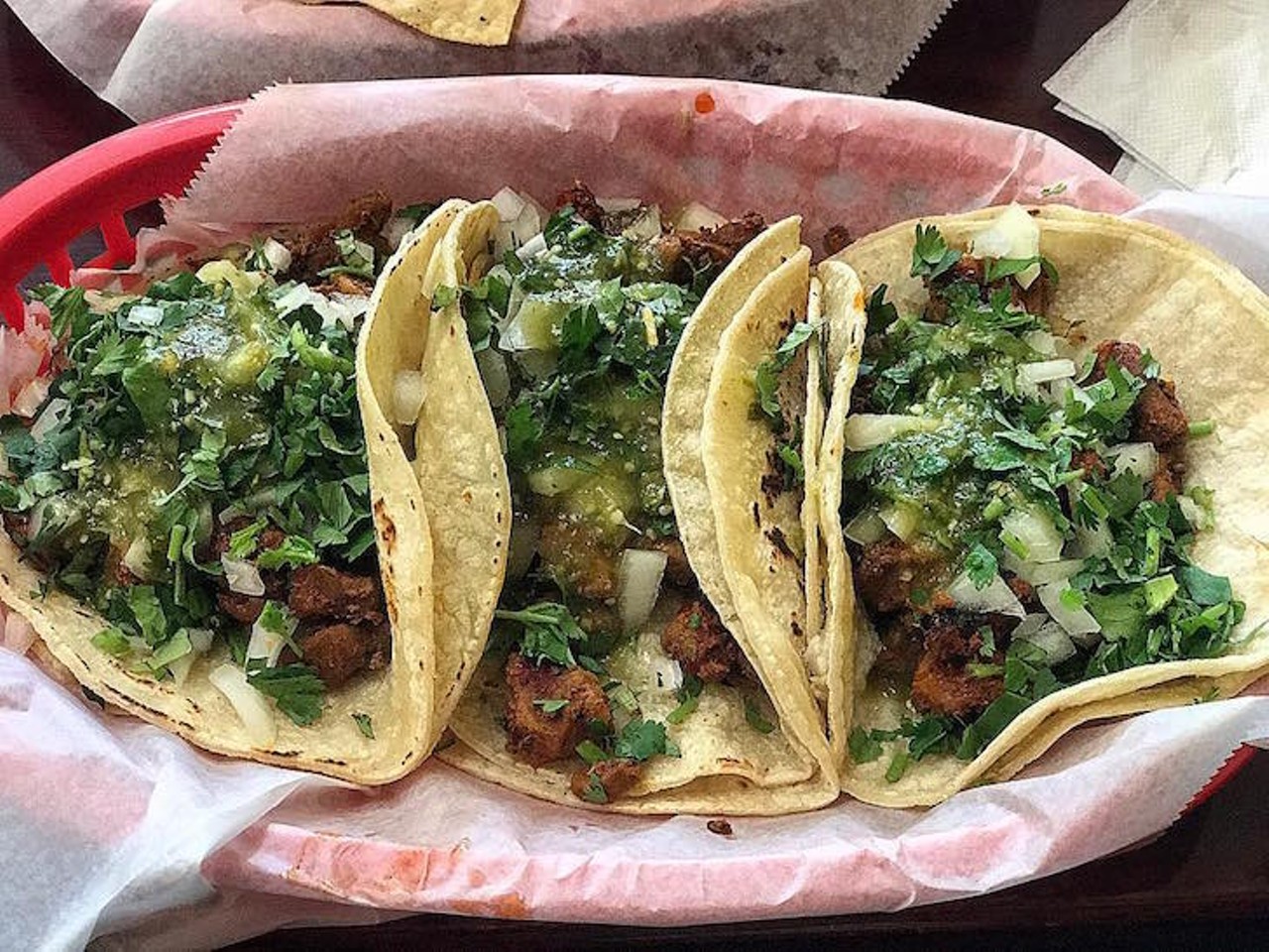 Tacos El Rancho
Multiple locations
Say yes to lengua tacos: buttery-soft cubes of beef tongue with onions, cilantro, tomatoes, cheese and sour cream layered atop two soft tortillas.
Photo via gottadocument/Instagram