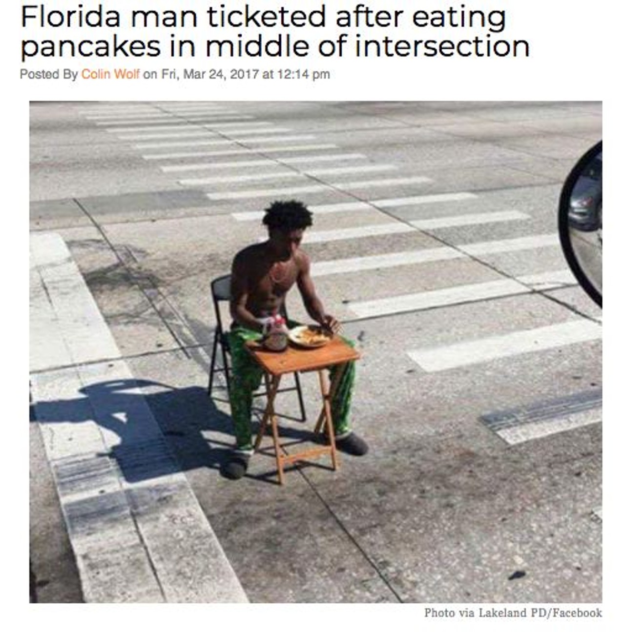 A Florida man was ticketed this week for eating the most important meal of the day in arguably the worst place possible. Read more