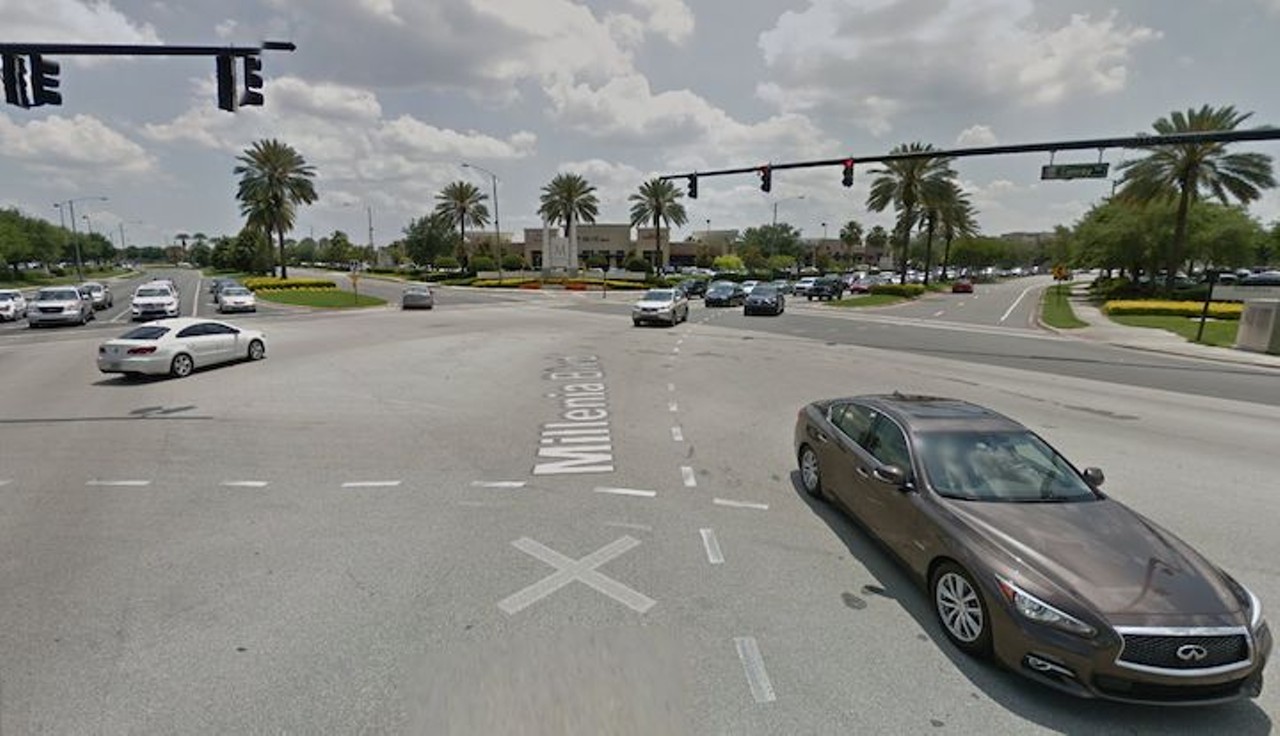 Millenia Boulevard and Conroy Road
This intersection is located right next to the Millenia Mall and is always clogged with tourists weaving suddenly across lanes trying to get back on the I-4. You never know what a minivan-wielding dad from Montana hyped up on IKEA meatballs might do. 
