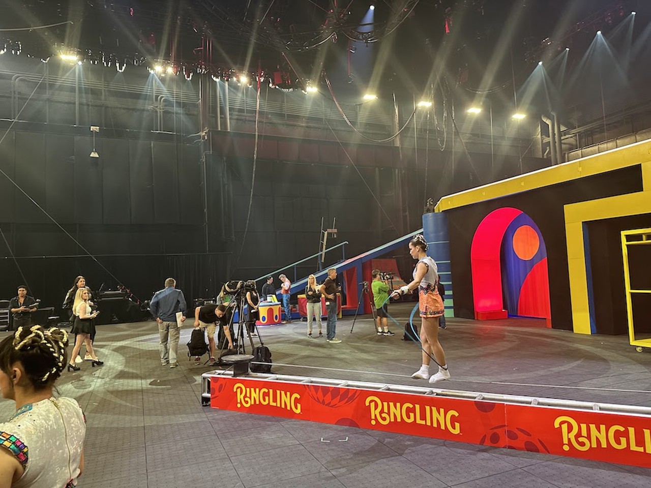 A slackline walker at the Feld Entertainment preview of the new Ringling Bros. Barnum & Bailey Circus.