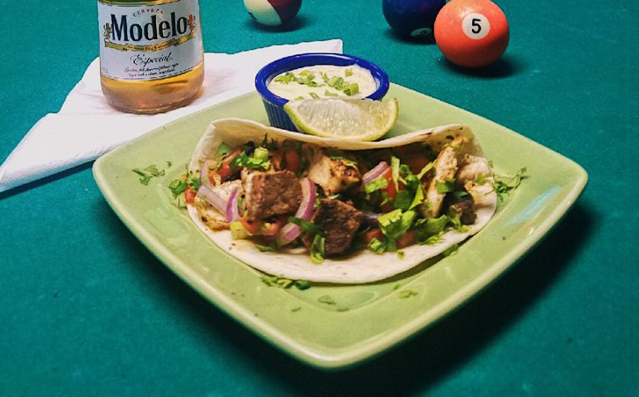 Kiwi's Pub & Grill  
801 FL-436, Altamonte Springs, FL 32714, 407-788-0223
Surf-N-Turf Taco- New York Strip Steak and Mahi-Mahi with diced beefsteak tomatoes, red onions fresh chopped cilantro and scallions, topped with an avocado ranch salsa and served on a flour tortilla. Best served with a cold Modelo.
Photo via orlandotacoweek/Instagram