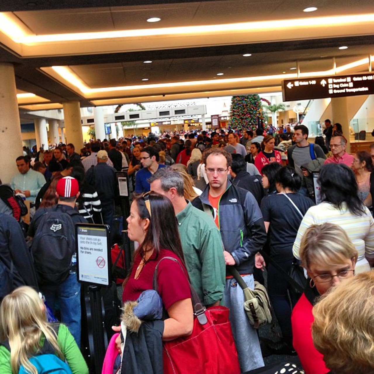 Stuck in the security queue for more than 45 minutes? Congrats, you get 50 points! 
Photo via brandobmx