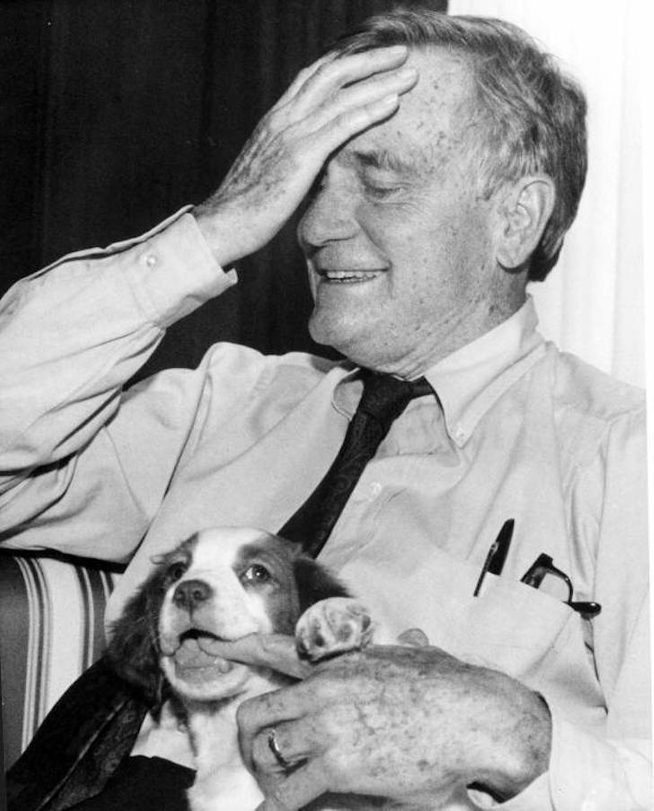 Governor Chiles and his dog in Tallahassee, Florida, photographed in 1998.