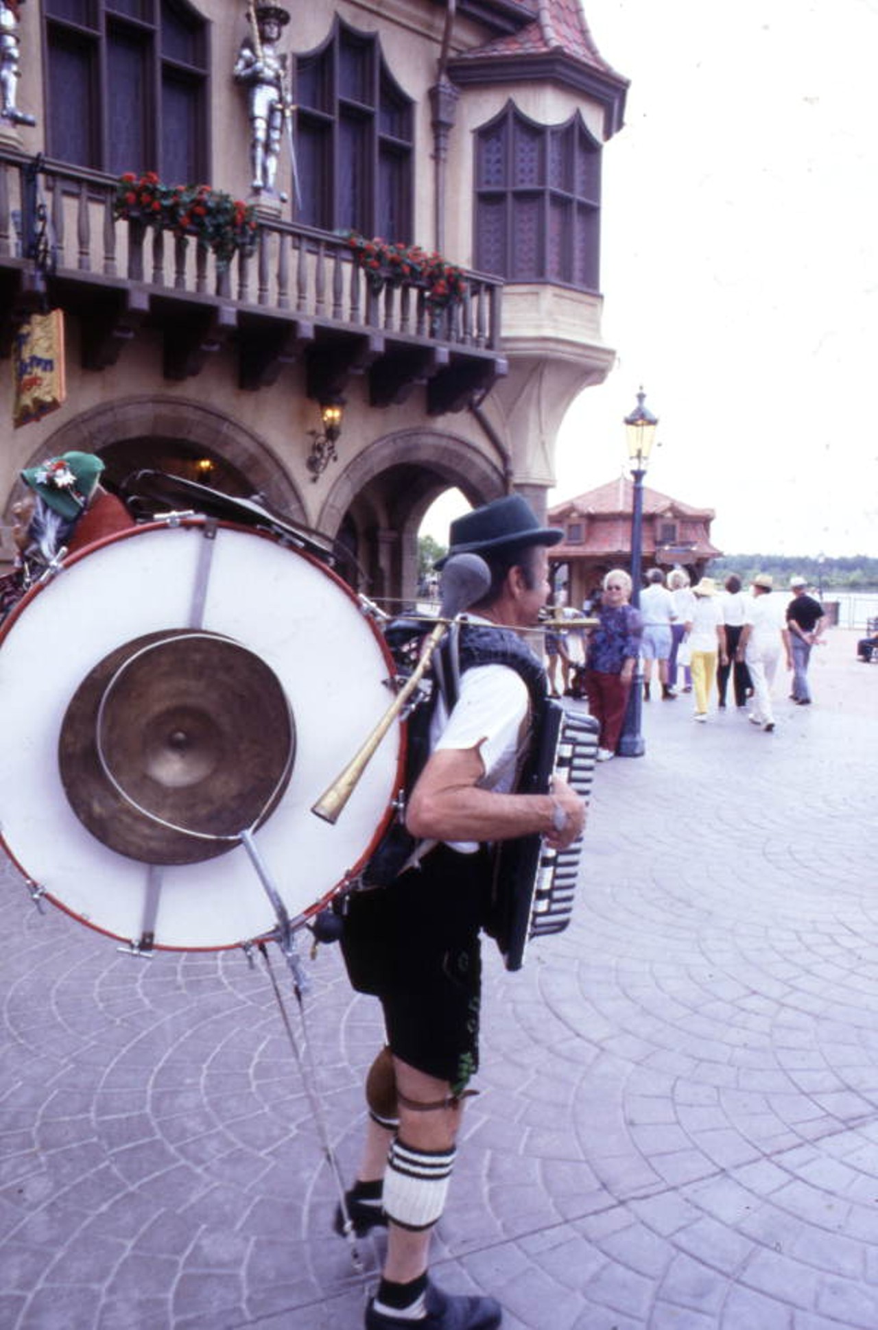 Musician performing at the Germany Pavilion in EPCOT Center at the Walt Disney World Resort in Orlando, Florida, 1982