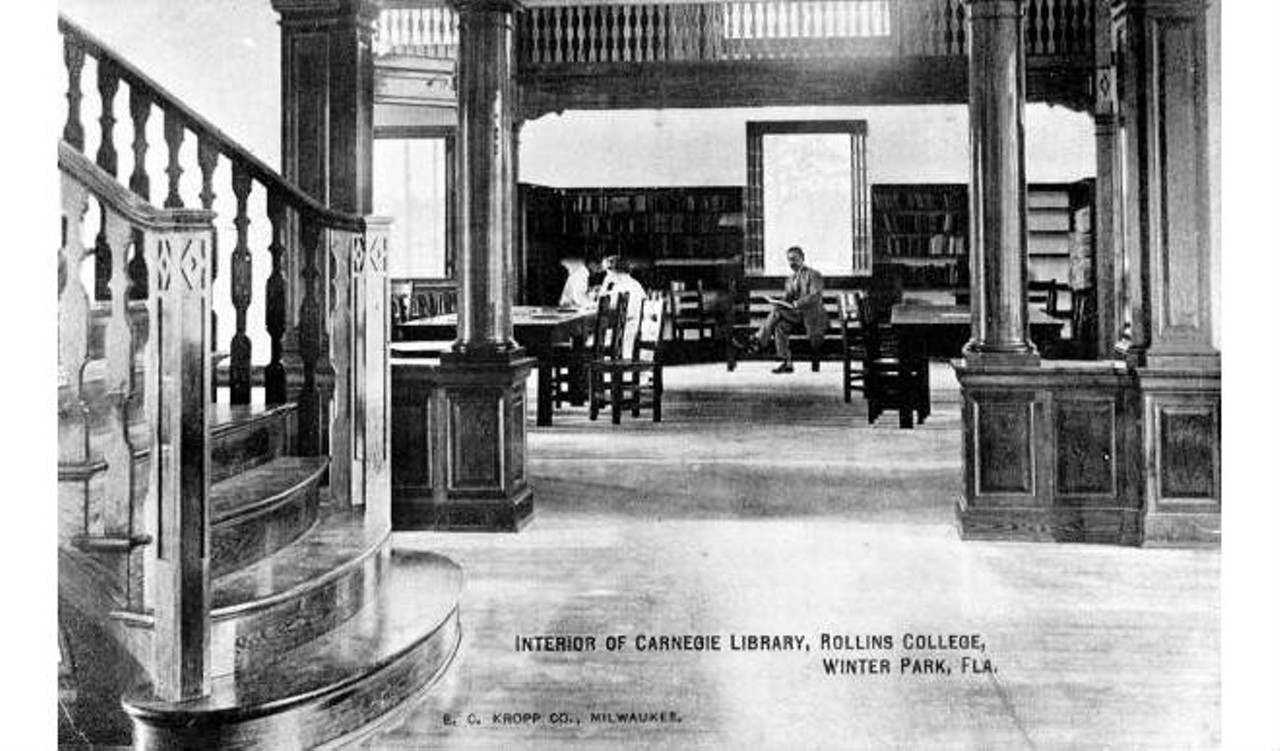 Interior of the Carnegie Library at Rollins College, 1920s
