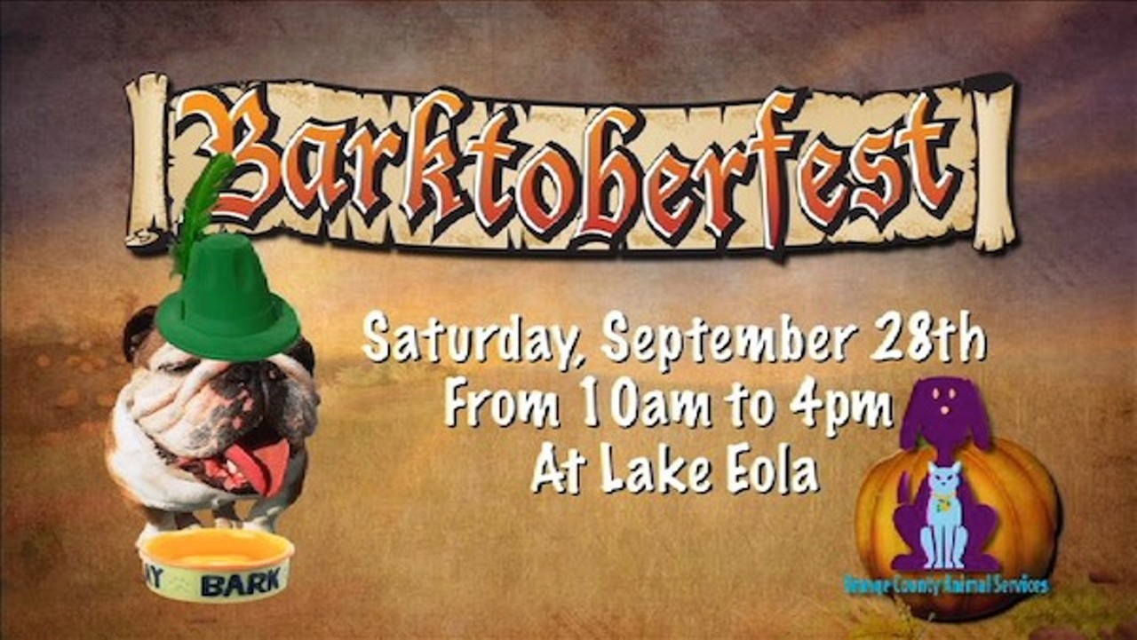 Barktoberfest
Saturday, Sept. 28
10 a.m.-4 p.m.
Lake Eola Park
407-836-3111
orangecountyfl.net/animalspets
free
Dog washing might be one of the more cumbersome processes of owning a canine. Fortunately, Lambs Eat Ivy Salon offers a respite for weary dog owners this weekend by hosting the seventh annual Shampooch! dog-washing fundraiser in Thornton Park. Not only will your pooch get the royal squeaky-clean treatment, but proceeds also benefit five pet rescue groups in the Central Florida area. And speaking of pet rescue, in case you&#146;ve been wanting to scoop up a new pet of your own, this year the Shampooch! folks team up with the Orange County Animal Rescue crew at Barktoberfest, the annual pet adoption event, which also happens to be set up at Lake Eola Park on Saturday. What better way to bring home a new family member than by first treating him or her to a day at the salon? &#150; James Austin