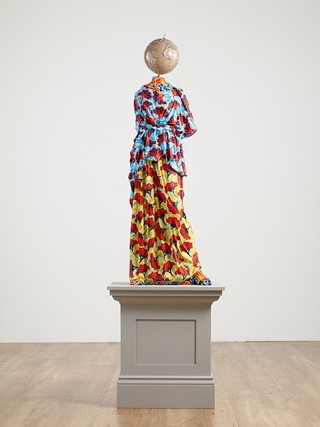 Yinka Shonibare, (British, b. 1962), Athena (after Myron), 2019, Fiberglass sculpture, hand-painted with Batik pattern, and steel base plate, The Alfond Collection of Contemporary Art, Gift of Barbara '68 and Theodore '68 Alfond. 2019.2.17. Image courtesy of the artist and Goodman Gallery