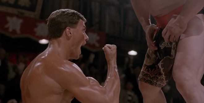 JCVD GIVES THE "EXPLODING PALM" AT THE CLIMAX OF BLOODSPORT