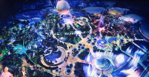An artist rendering of Disney's Future World plans. Presented at the 2017 D23 convention. - Image via Scott Gustin | Twitter