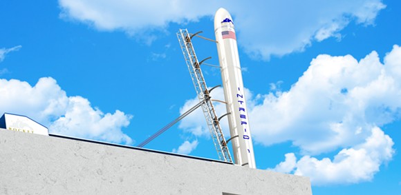A rendering of Rocket Crafters' first concept rocket, Intrepid-1, goes vertical. - Image rendering by Rocket Crafters Inc.