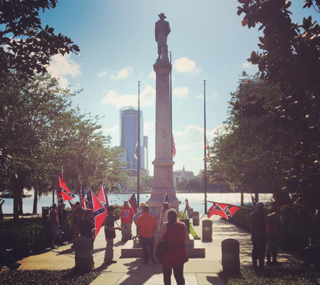 The "Johnny Reb" Confederate statue at Lake Eola Park before it was removed - Photo via orlandoweekly/Instagram