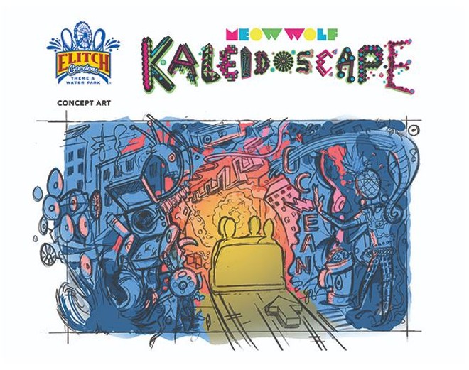 Concept art for Meow Wolf's Kaleidoscape amusement park ride - Image via Elitch Gardens