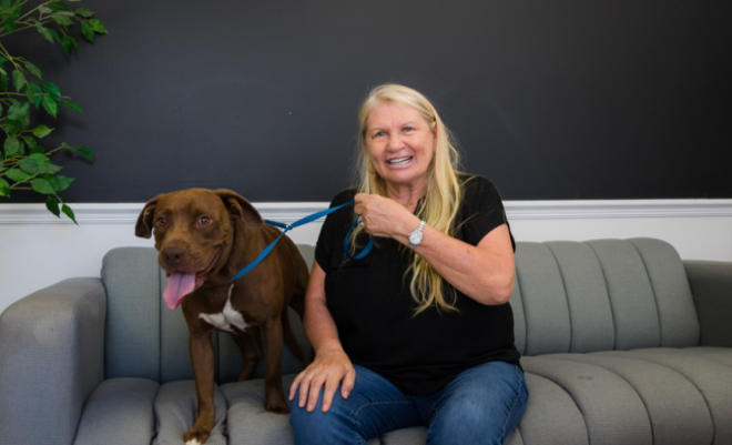 Jacki Webb and her friend Duke, who's currently available for adoption at OCAS - photo courtesy Orange County press office