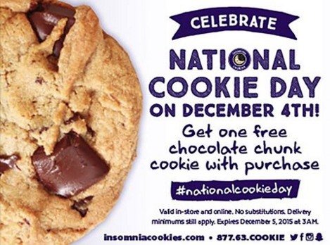 Free cookies at Insomnia Cookies today for National Cookie Day