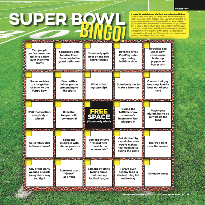 Super Bowl Bingo 2016