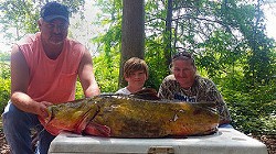 Charles Patchen wins state-record for 68.3 pound flathead catfish with his mother and step-father Jeanette and Bryan Atwell. - FLORIDA FISH AND WILDLIFE CONSERVATION COMMISSION