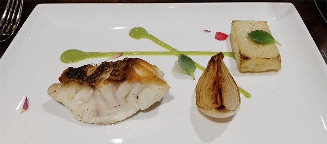 Yellowtail snapper, chayote, embered onions, lime - photo by Faiyaz Kara
