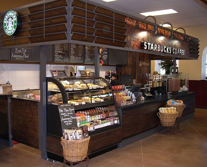 Photo of a prototype reclaimed-wood Starbucks kiosk from Starbucks' "My Idea" blog. - PHOTO VIA STARBUCKS.COM