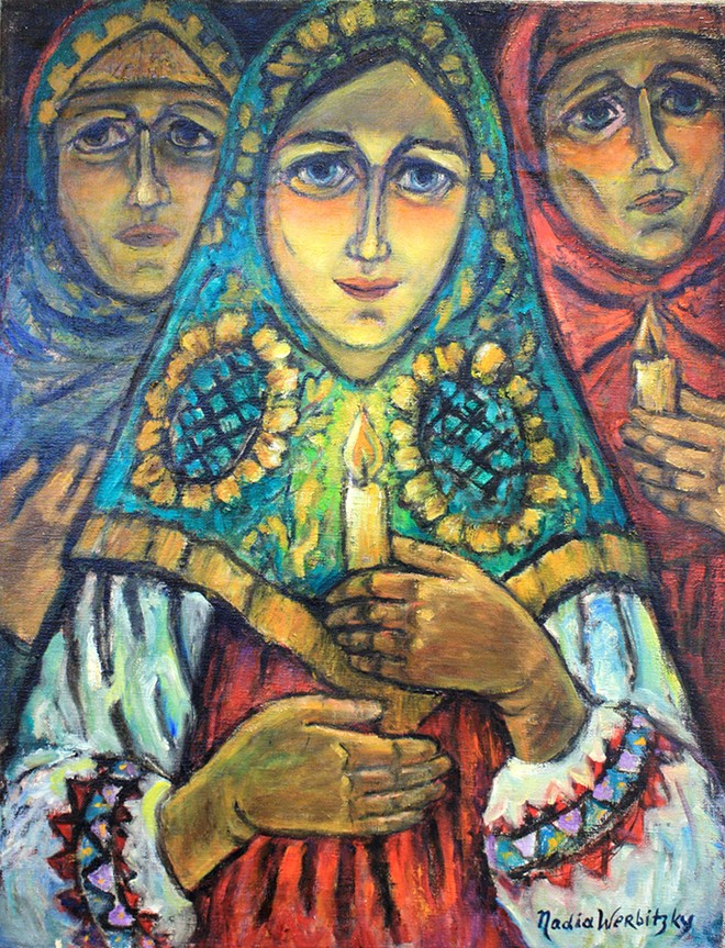 Russian Women with Candles | Painting by Nadia Werbitzky