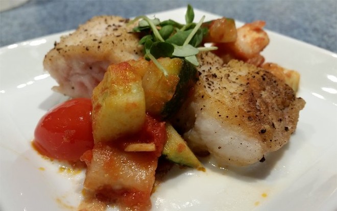 Seared red snapper, braised ratatouille, lemon-thyme beurre blanc