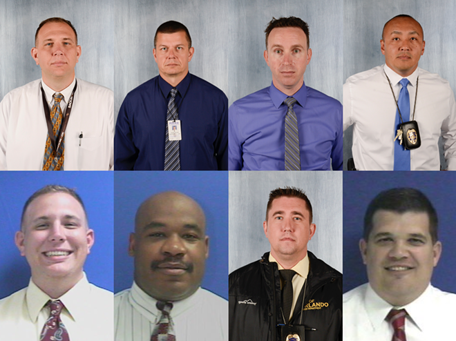 Seven Orlando police officers volunteered as test subjects for the pilot (only six participated in the second phase). - COMPOSITION BY JOEY ROULETTE, PHOTOS BY CITY OF ORLANDO VIA RECORDS REQUEST.
