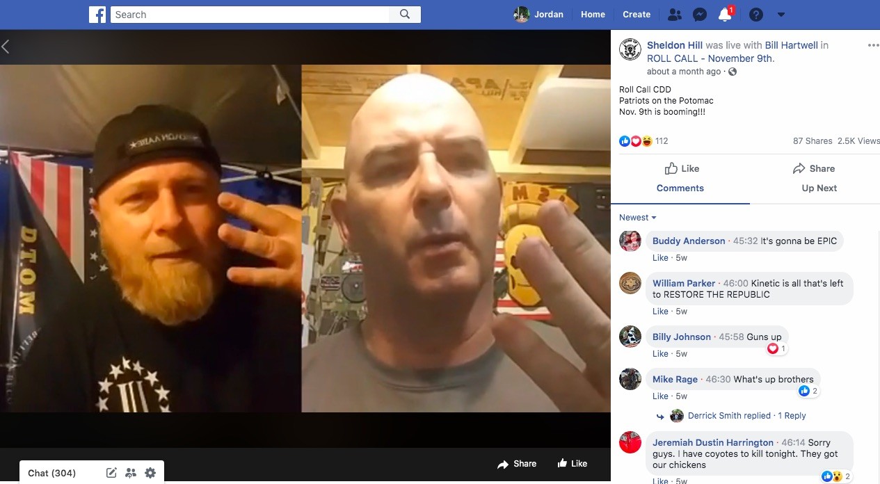 Militia leaders Chris Hill (left) and Bill Hartwell discuss plans for the upcoming Nov. 9 rally on Facebook Live in June. - Screengrab via Jordan Green/Triad City Beat
