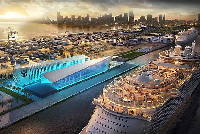 The new PortMiami Royal Caribbean Terminal, one of the few cruise terminals large enough to handle to the massive Oasis-class ships - Image via Royal Caribbean