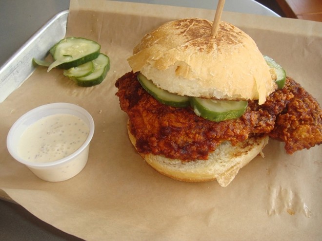 Nashville hot chicken sandwich, Swine and Sons - Photo by Louis Rosen