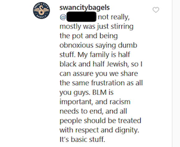 These screenshots of Swan City Bagels have since been deleted from their Instagram. - SCREENSHOTS VIA REDDIT