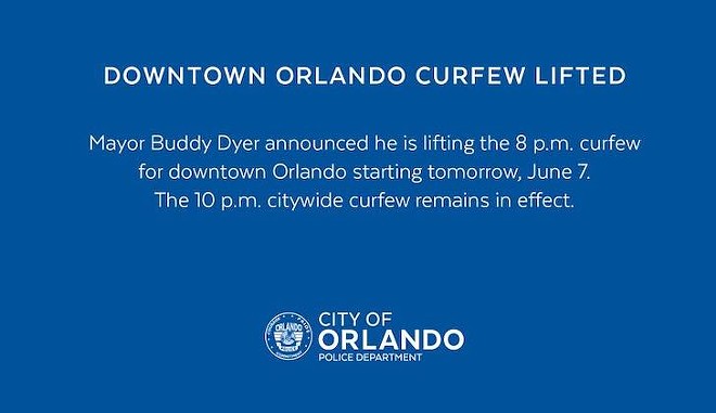 The 8 p.m. curfew on Downtown Orlando has been lifted starting today