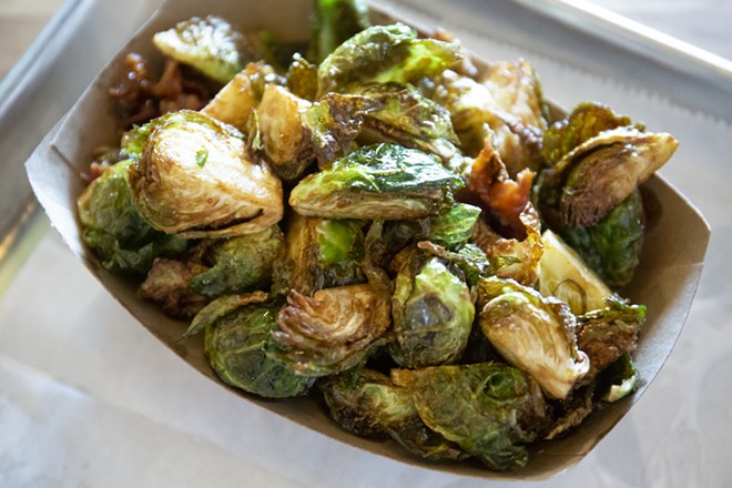 Fried Brussels sprouts tossed in bacon and honey - Photo by Rob Bartlett