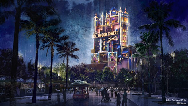 The Tower of Terror's Beacons of Magic projection show set to debut as part of WDW's 50th-anniversary celebration. - Image via Disney