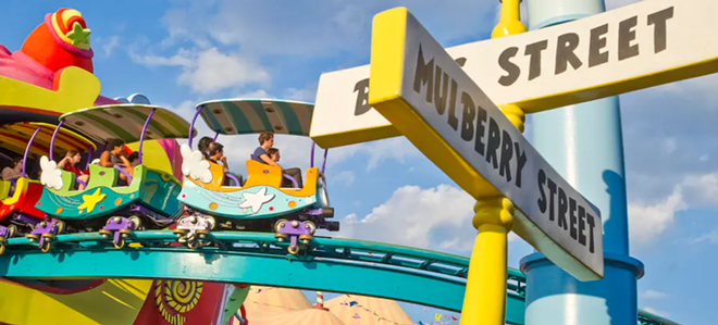 The view of The High in the Sky Seuss Trolley Train Ride in an image that is still featured, as of early April, on Universal Orlando's website. - Image via Universal Orlando