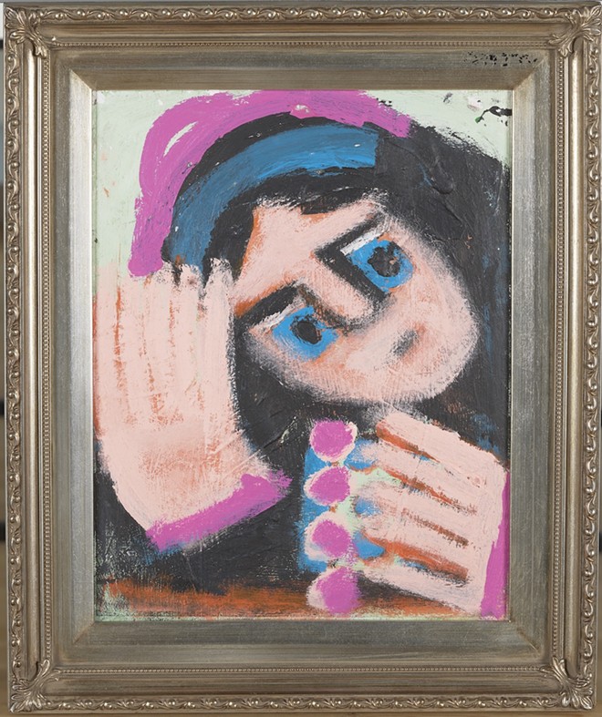 "Untitled (The Afghan Girl, National Geographic 1985)," by Mr. Eddy Mumma (American, 1908—1986). Acrylic on canvas board. Collection of the Mennello Museum of American Art, Gift of Josh Feldstein, 2015-001-001a,b. © Josh Feldstein - Photo by Eric Philcox / Mennello Museum