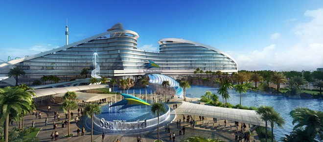 Concept art of a now-canceled plan to redo SeaWorld Orlando's entrance - Image via Hetzel Design