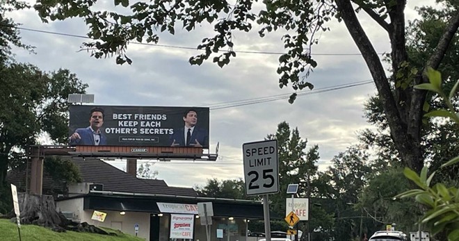 Two new billboards in Tallahassee try to draw a line between Matt Gaetz's scandals and Gov. DeSantis. - PHOTO VIA RON BE GONE/TWITTER