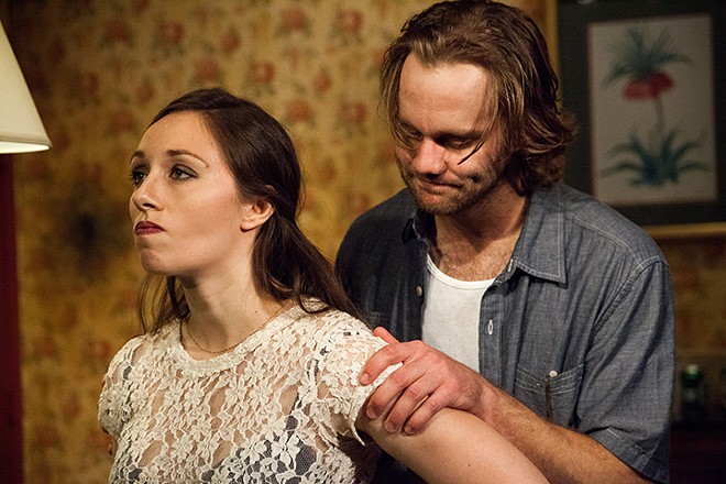 Megan Raitano as Amy and Zack Roundy as Vince in Theater on the Edge's production of 'Tape.' - Photo by Monica Mulder